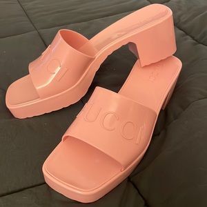 Pink Gucci rubber slides with heal